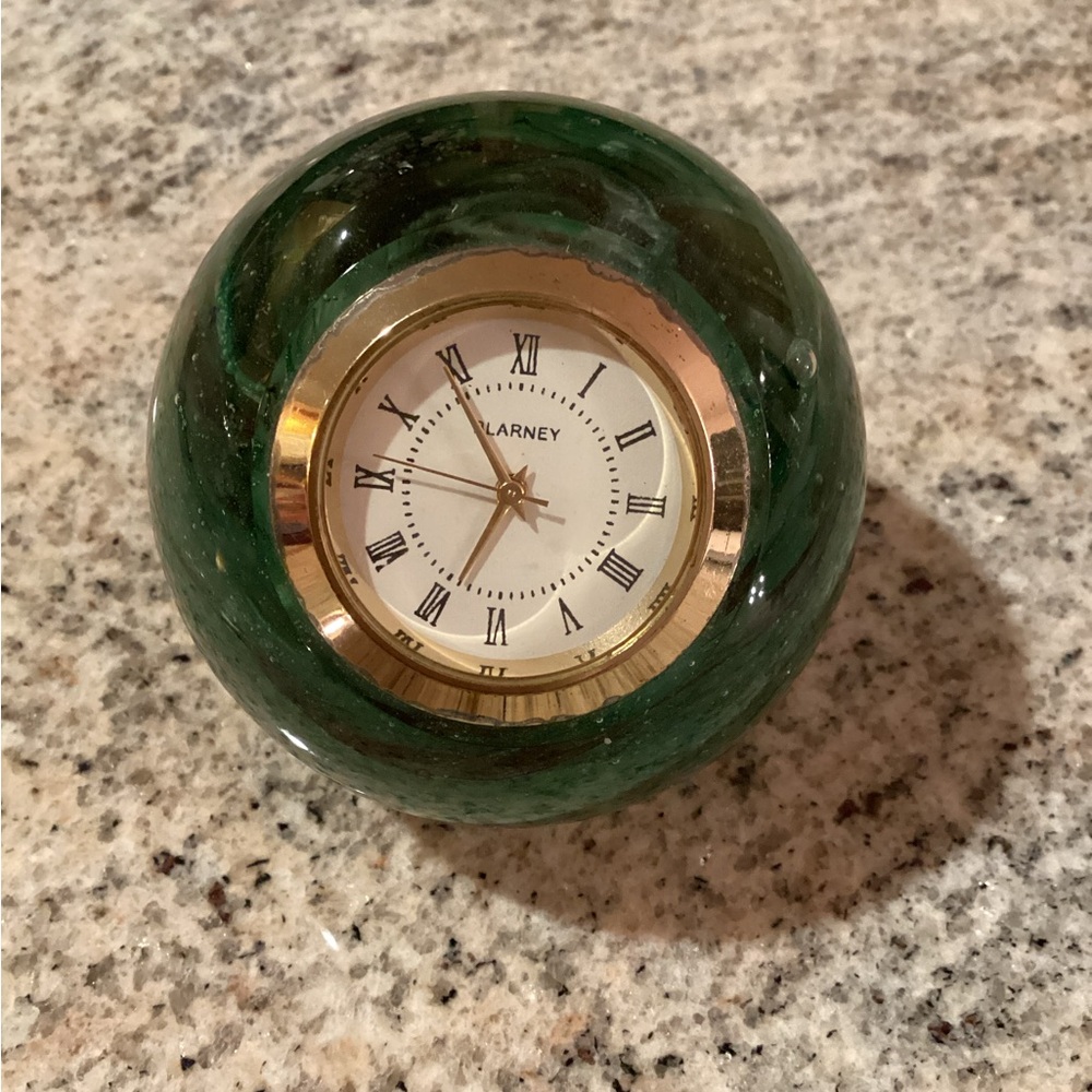 Green and Gold Paperweight Blarney Clock. Battery needs to be replaced.
